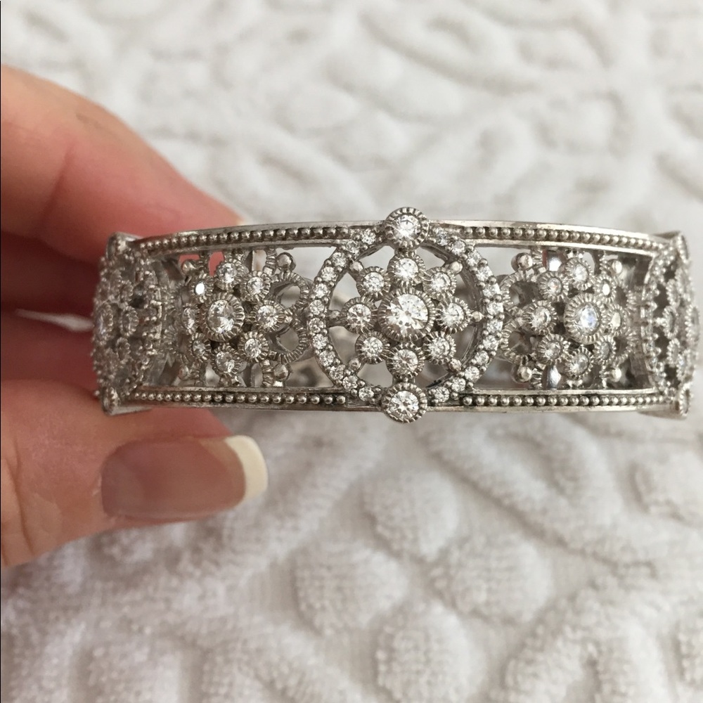 Judith Ripka .925 Diamonique floral hinged cuff